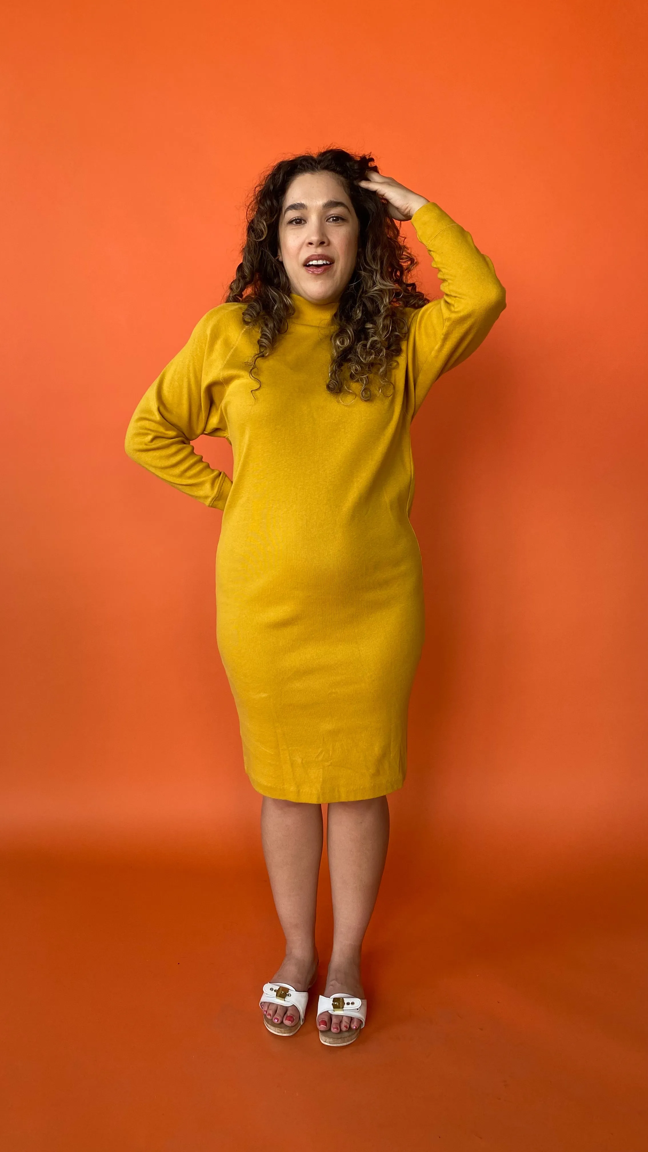 1980s Mustard Yellow Sweater Dress, sz. M