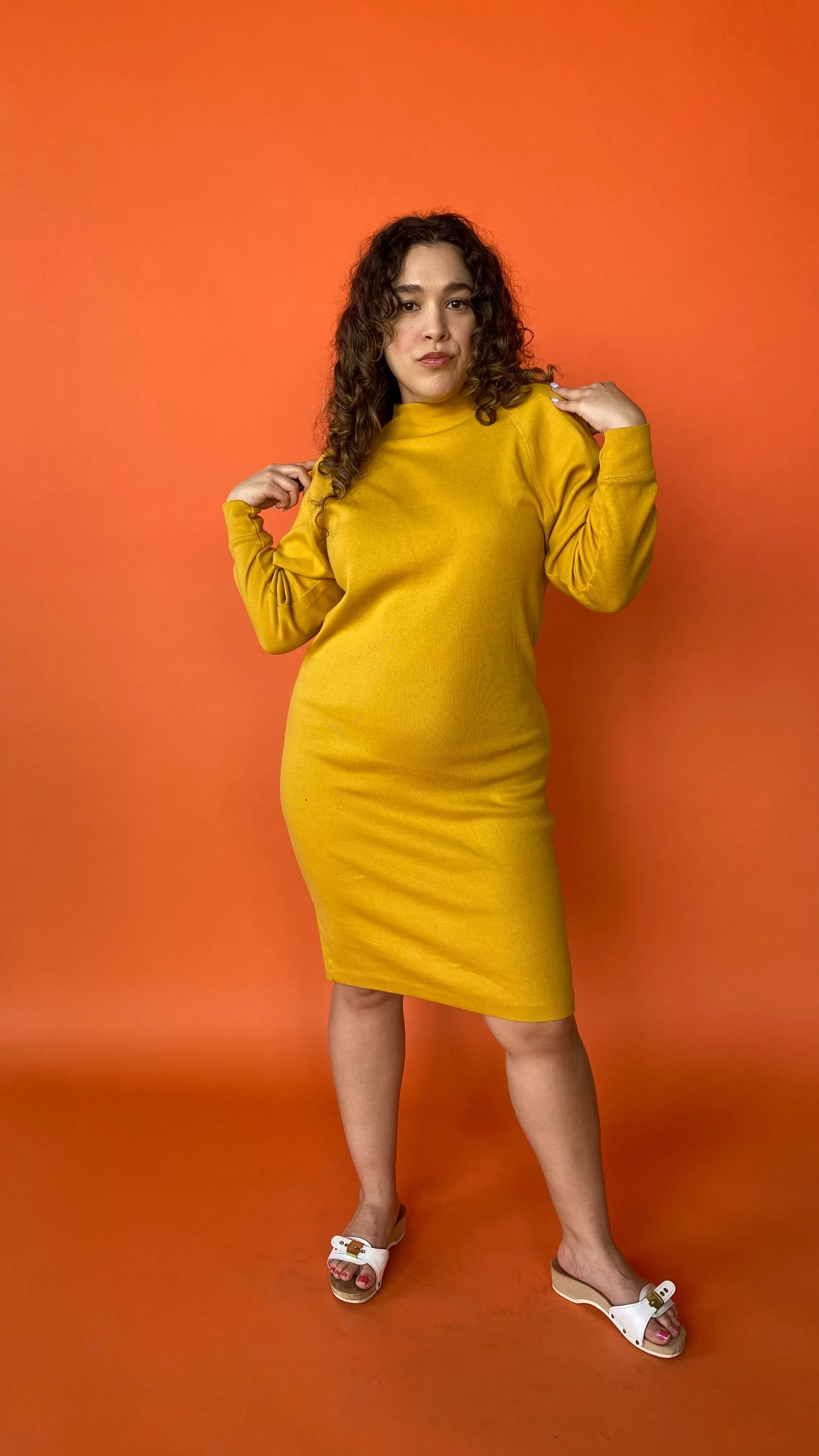 1980s Mustard Yellow Sweater Dress, sz. M