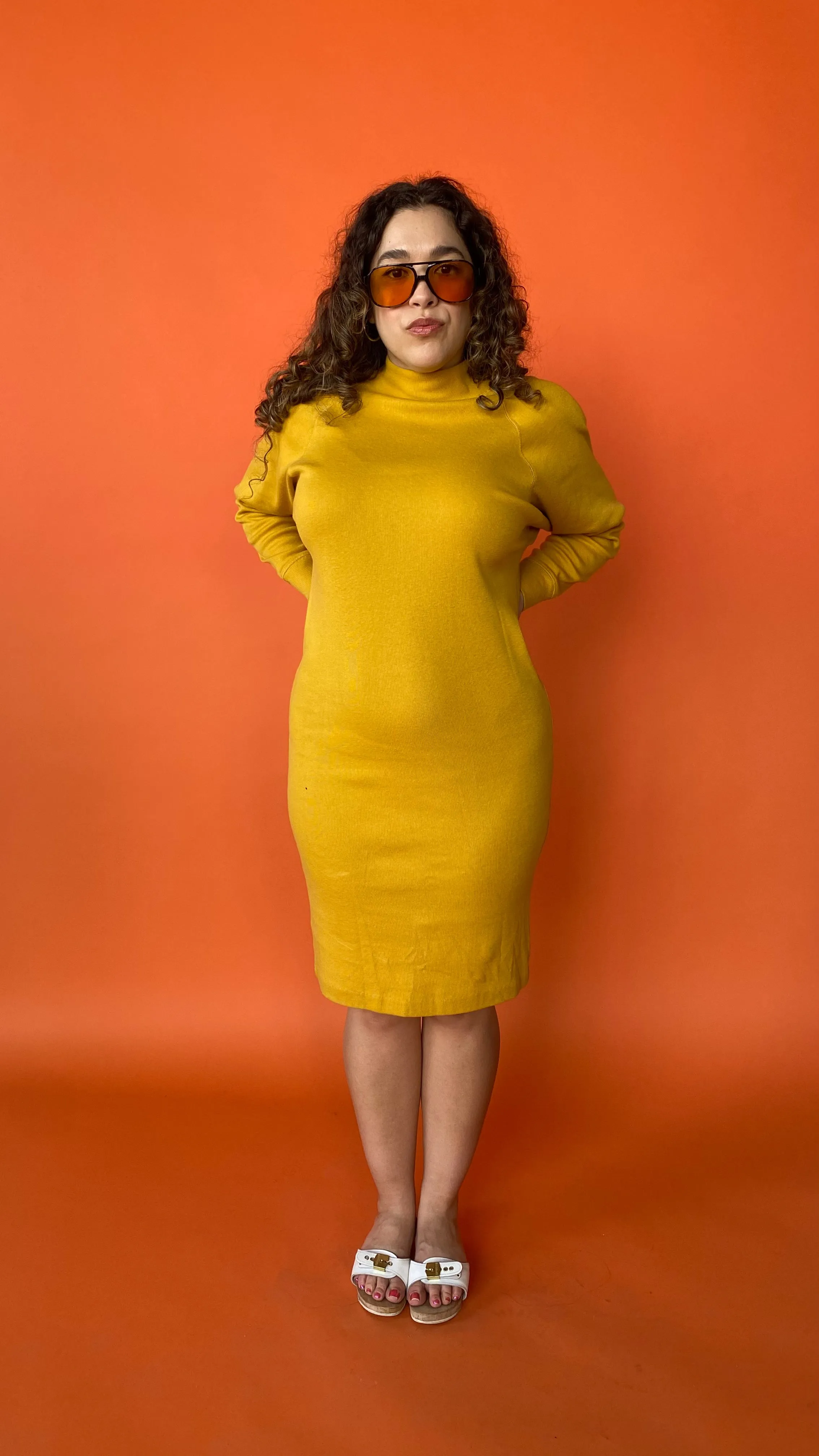 1980s Mustard Yellow Sweater Dress, sz. M