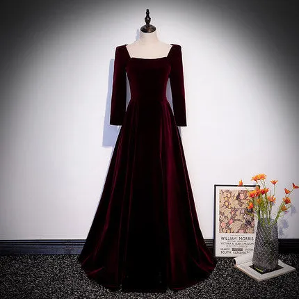 A line Burgundy Long Prom Dresses SH167