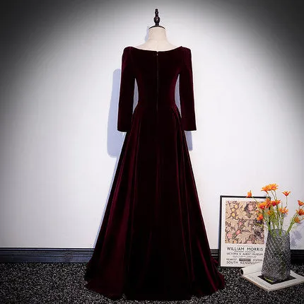 A line Burgundy Long Prom Dresses SH167