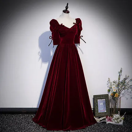 A line Burgundy Velvet Prom Dresses SH156