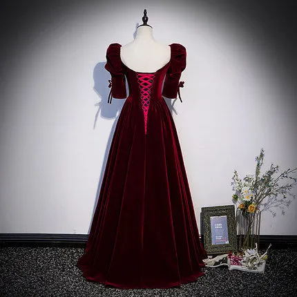 A line Burgundy Velvet Prom Dresses SH156