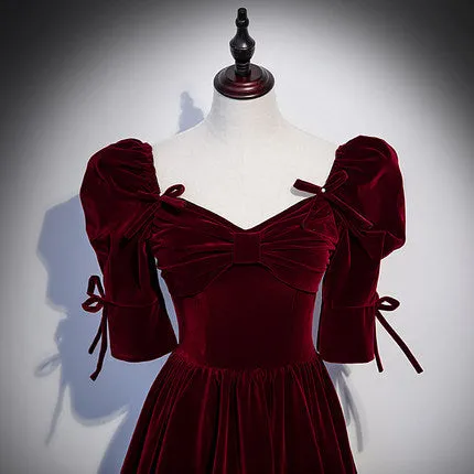 A line Burgundy Velvet Prom Dresses SH156