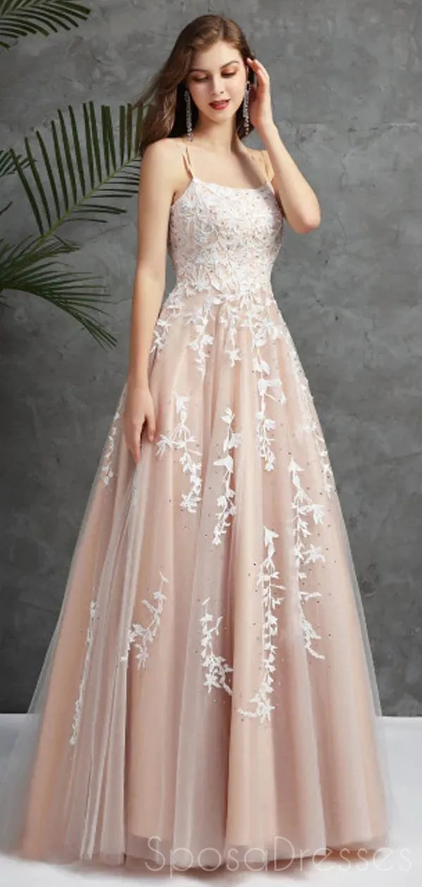 A-line Lace Applique Sleeveless Prom Dresses, Sweet 16 Prom Dresses, 12459