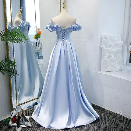 A line Light Sky Blue Prom Dresses SH172