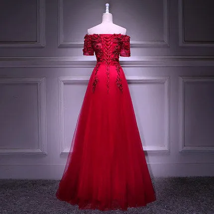 A line Red Long Prom Dresses SH177