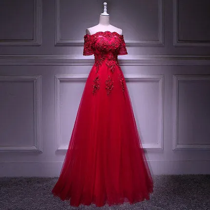 A line Red Long Prom Dresses SH177