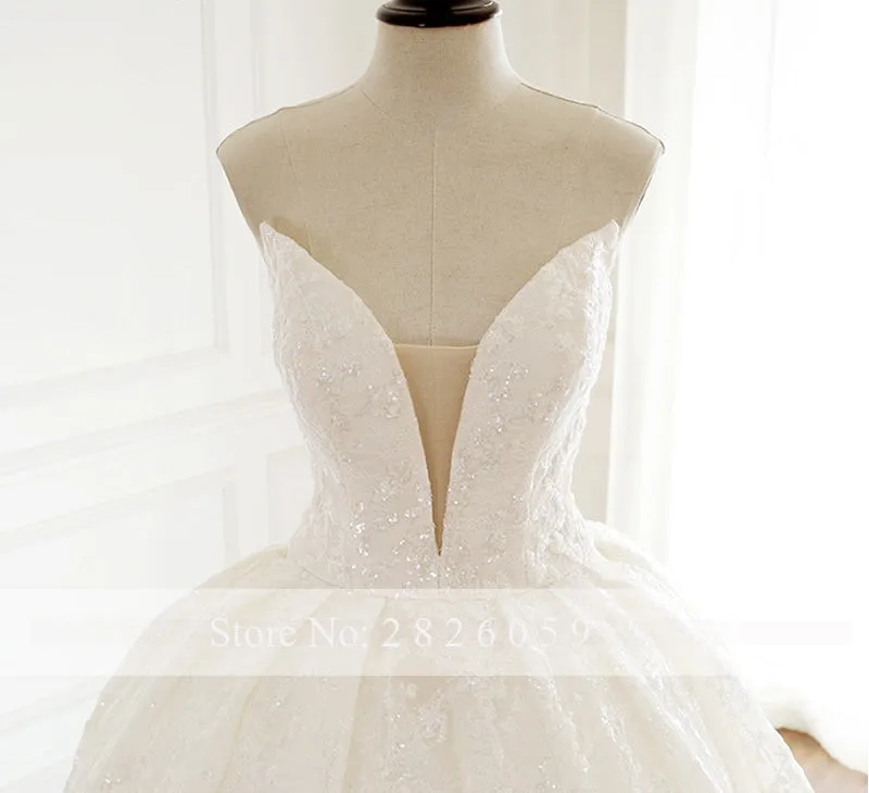 A-line V-neck Sleeveless Crystal Beaded Floor Length Wedding Dress