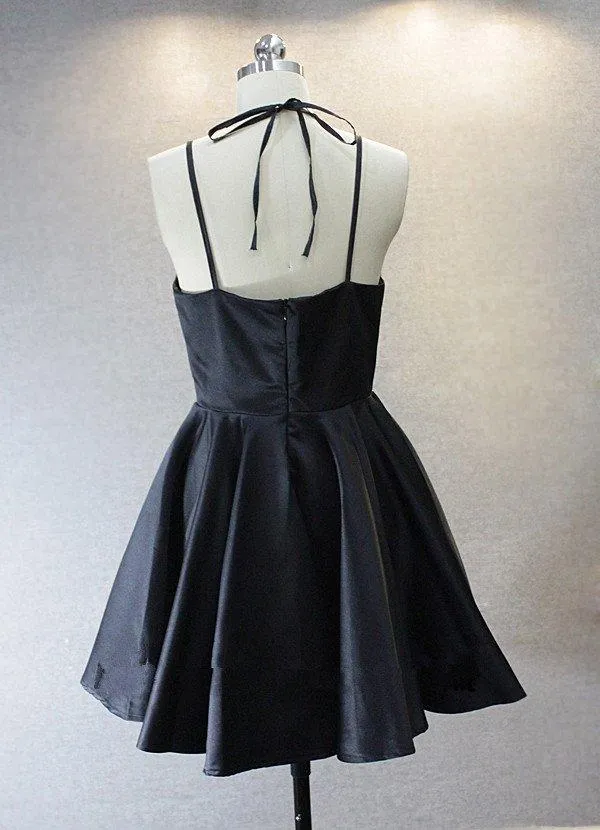 A Live V Neck Backless Short Black Prom Dress, Short Black Homecoming Dress, Graduation Dress, Formal Dress