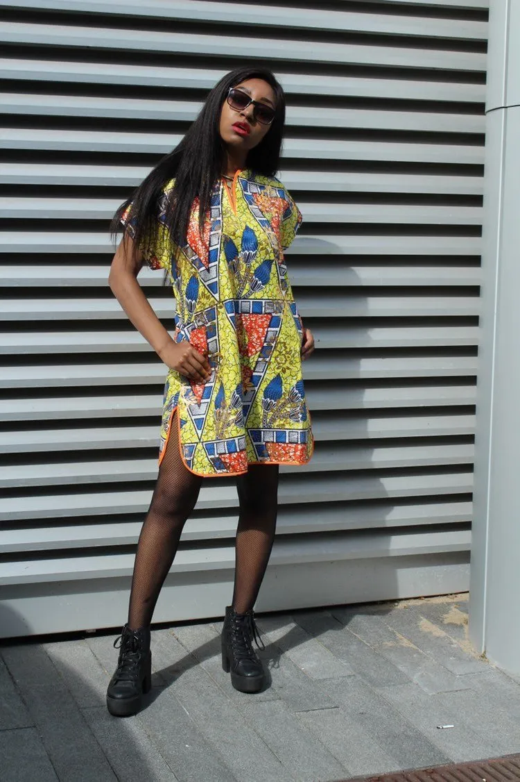 African Print Dress - gold festival dress