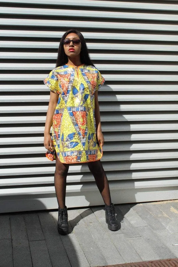 African Print Dress - gold festival dress