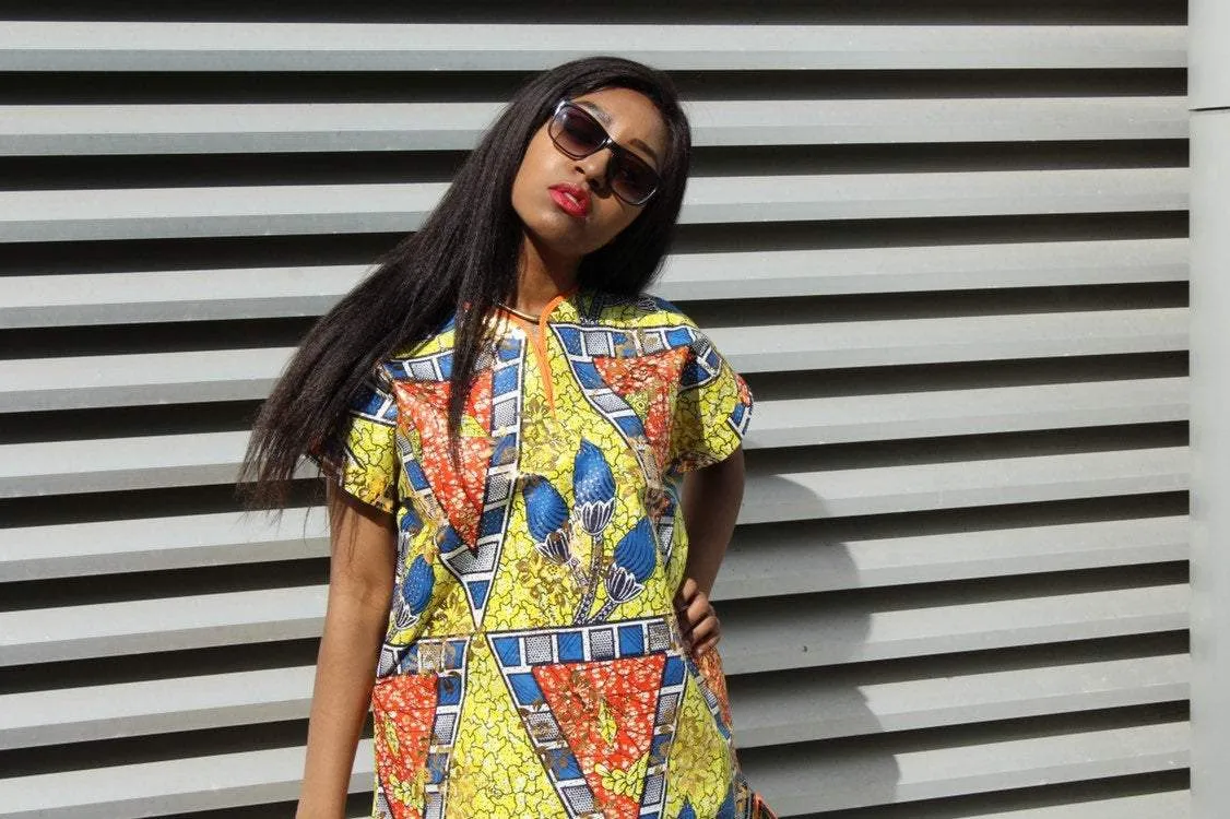 African Print Dress - gold festival dress