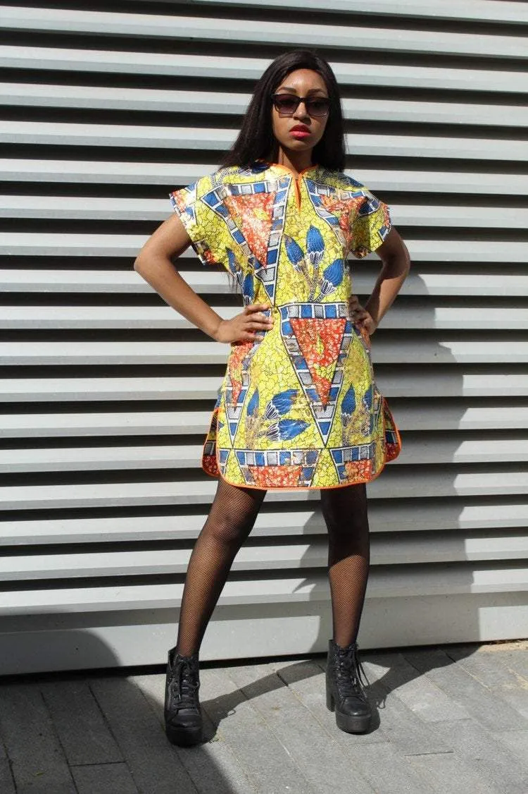 African Print Dress - gold festival dress