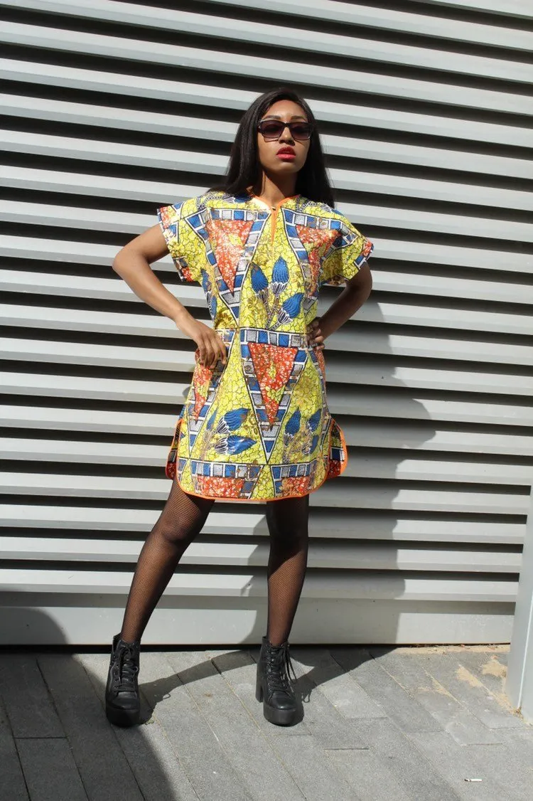 African Print Dress - gold festival dress