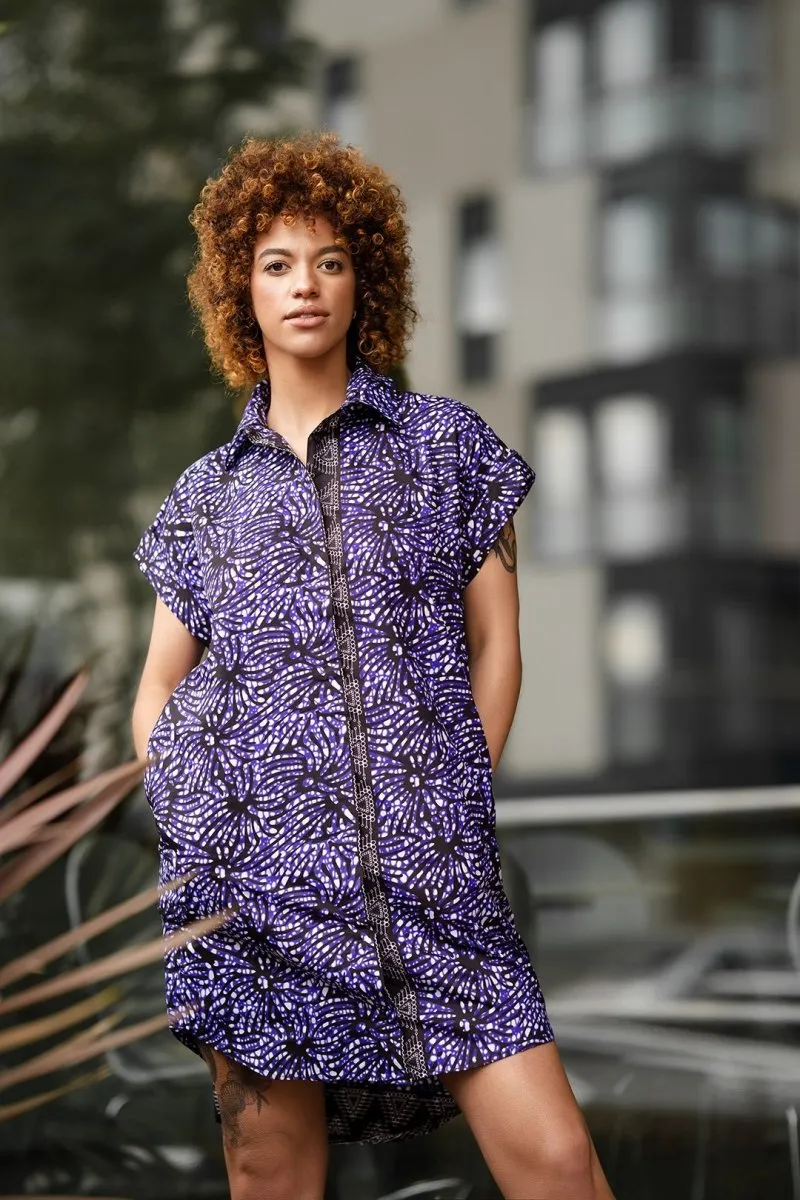 African Shirt Dress In Purple