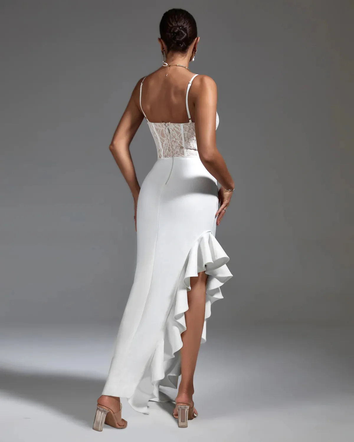 AGATA  White Lace Corset & Ruffled Bandage Dress