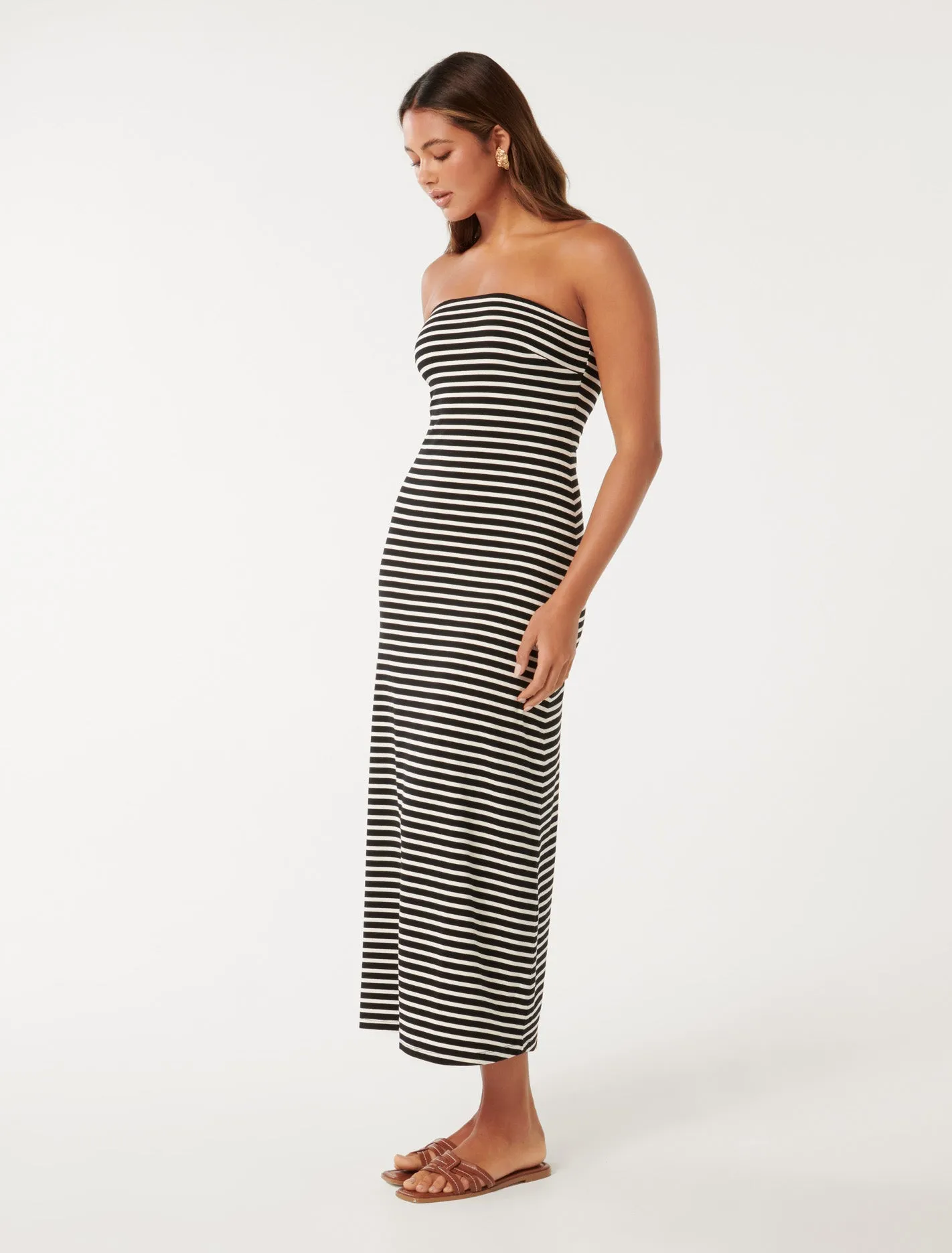 Allie Strapless Striped Midi Dress