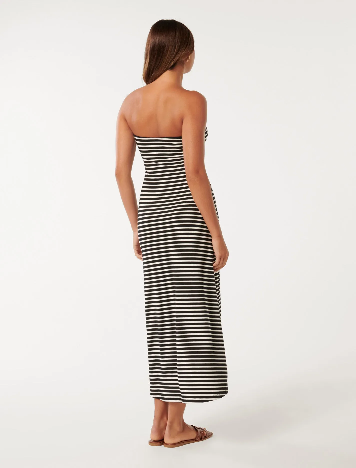 Allie Strapless Striped Midi Dress