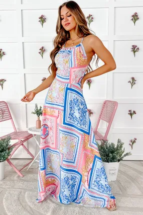 Always Impressing Printed Halter Maxi Dress (Blue/Pink)