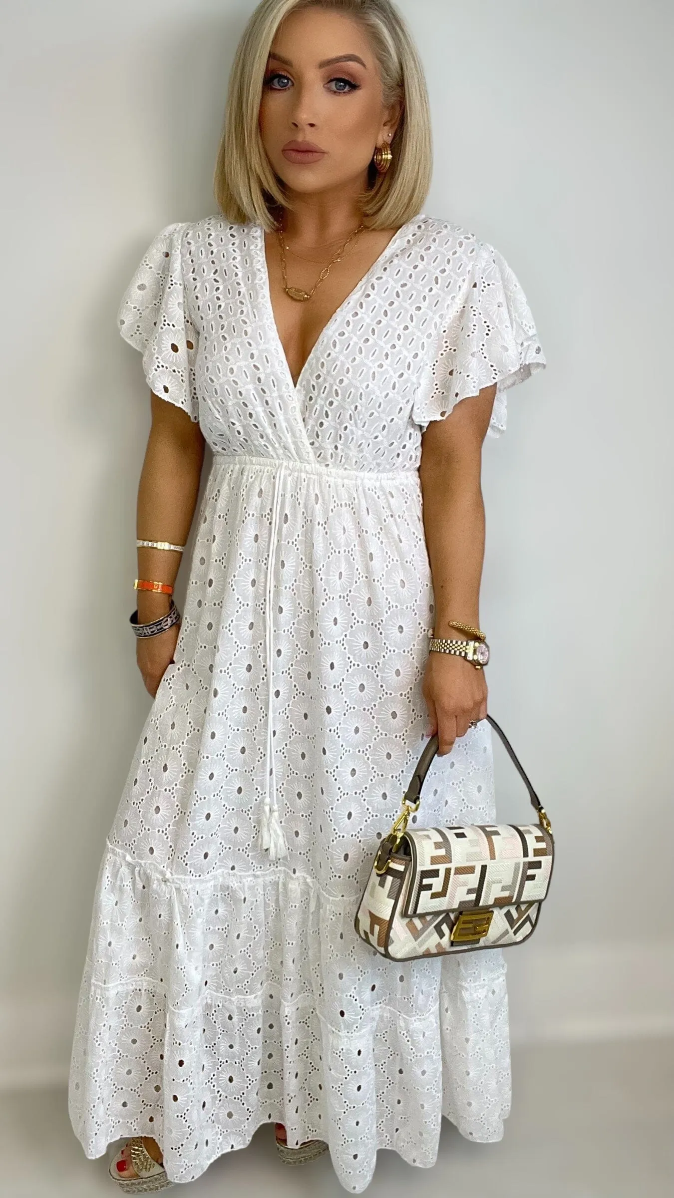 ANTIGUA COTTON ANGLAISE DRESS - WHITE