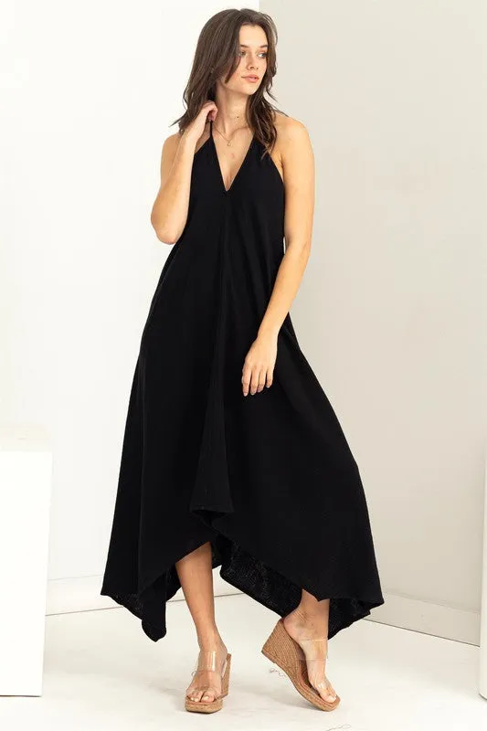 Asymmetric Halter Maxi Dress