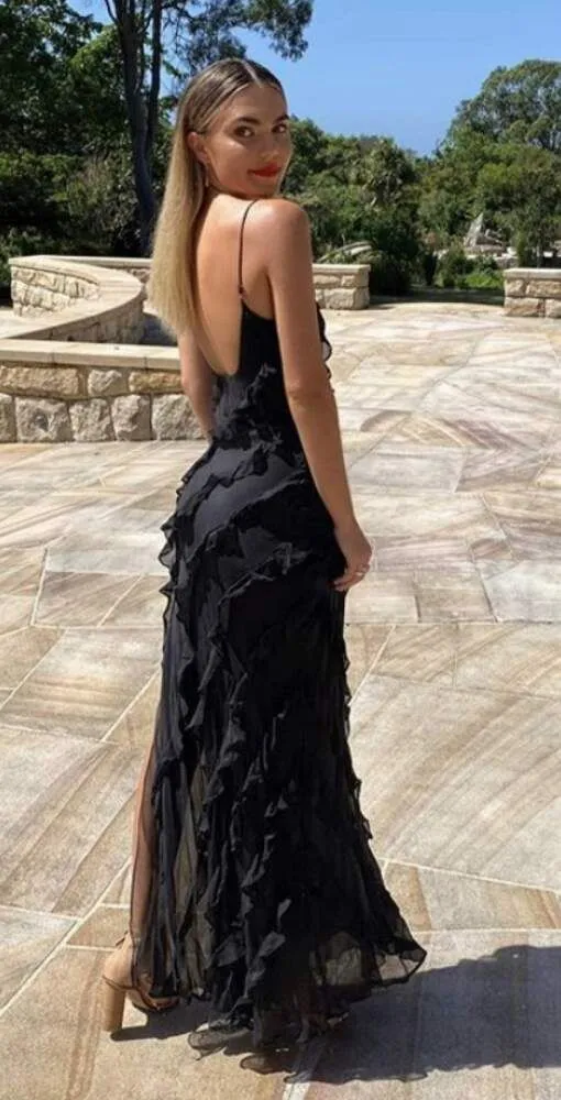 Backless Sheath Black Long Prom Dresses  SH888