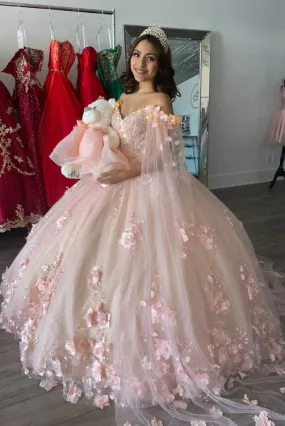 Ball Gown Pink 3D Flowers Off The Shoulder Quinceanera Dresses, Sweet 16 Dresses SH552