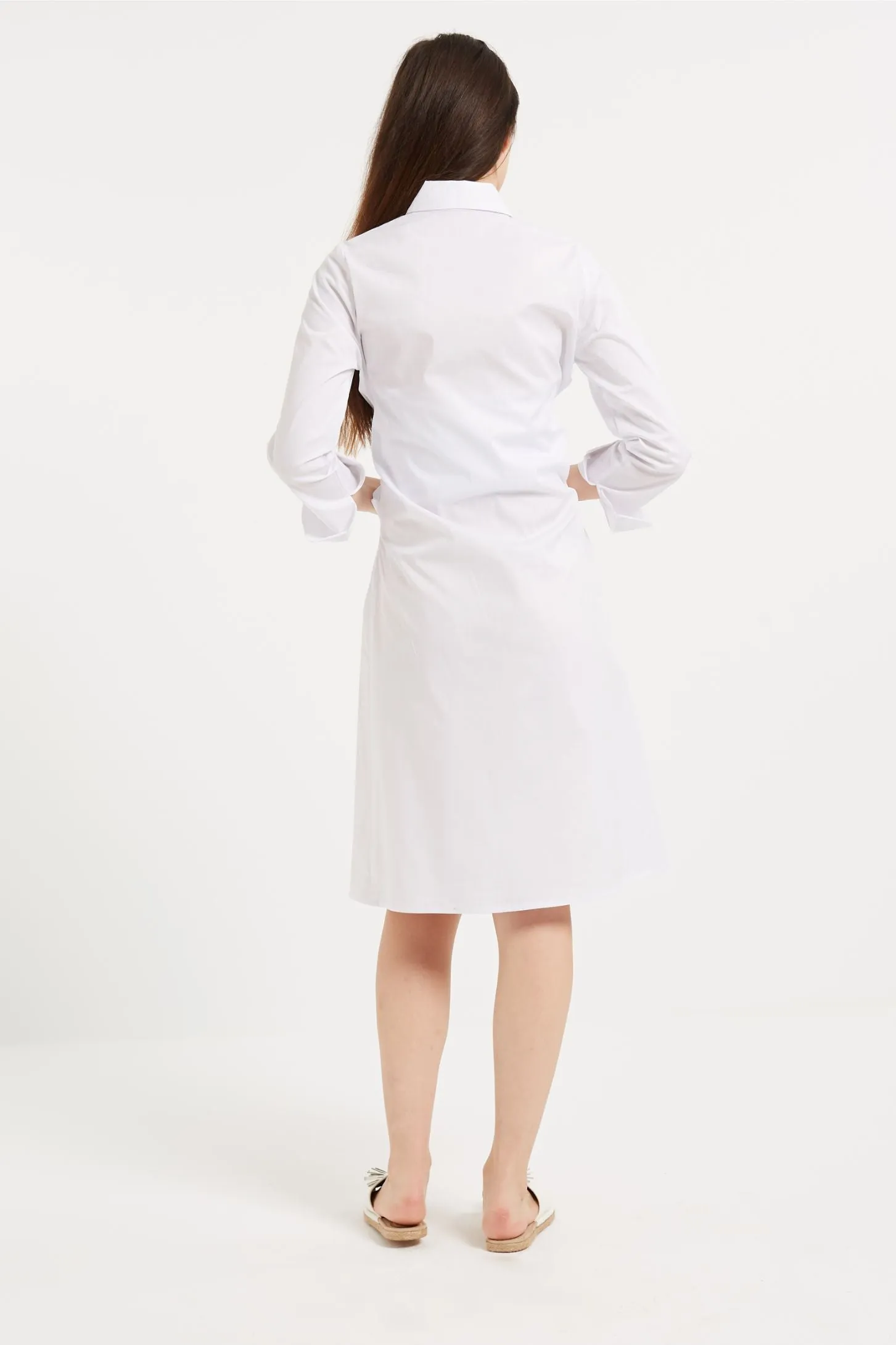 BELTED MIDI SHIRT DRESS - WHITE