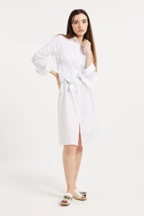 BELTED MIDI SHIRT DRESS - WHITE