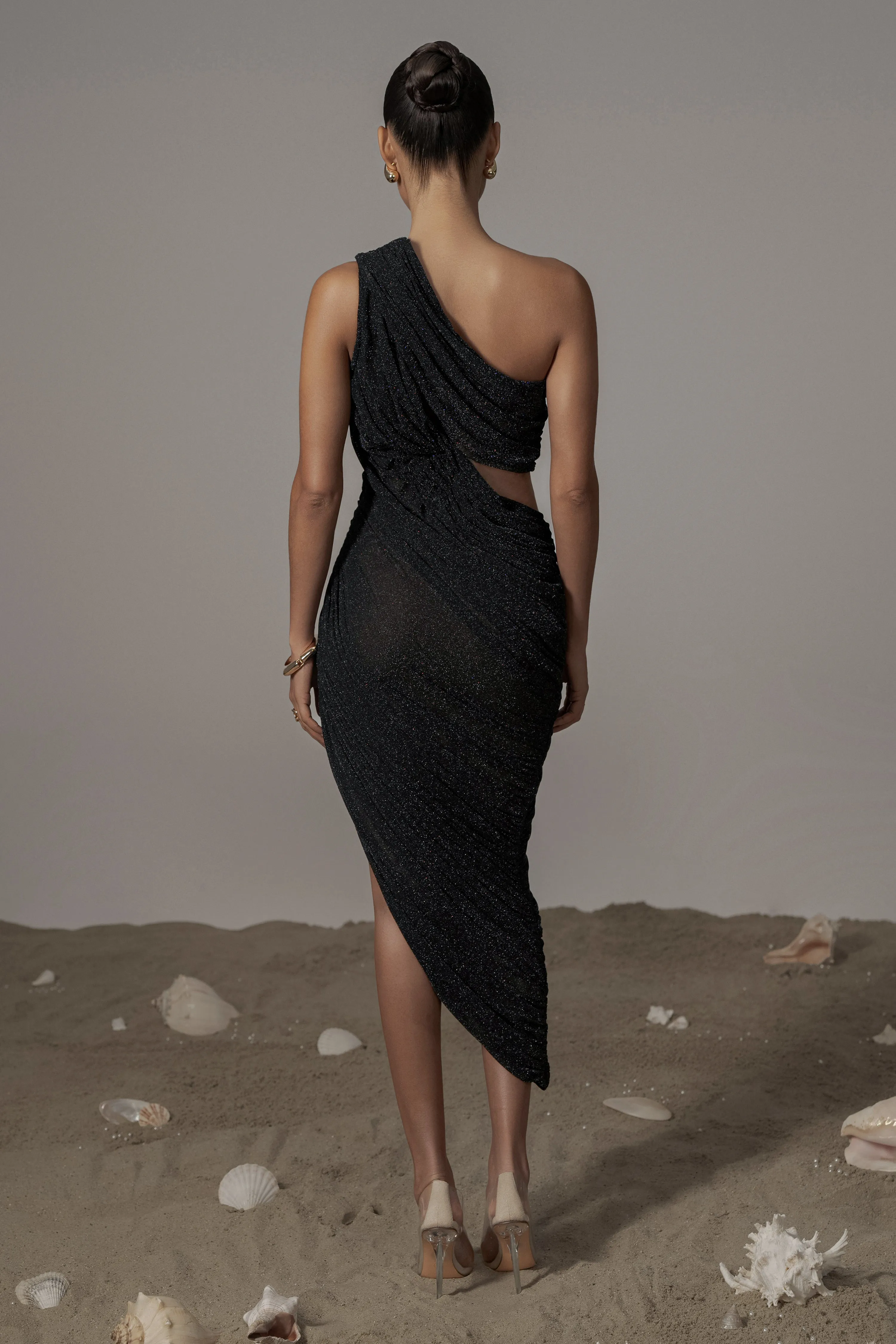 Black Aura Shimmer Midi Dress