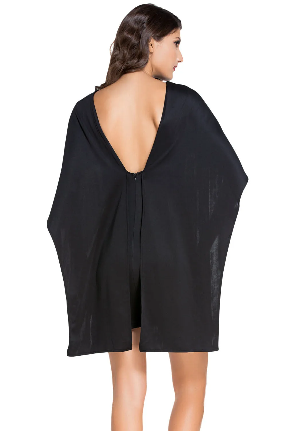 Black Backless Cape Dress