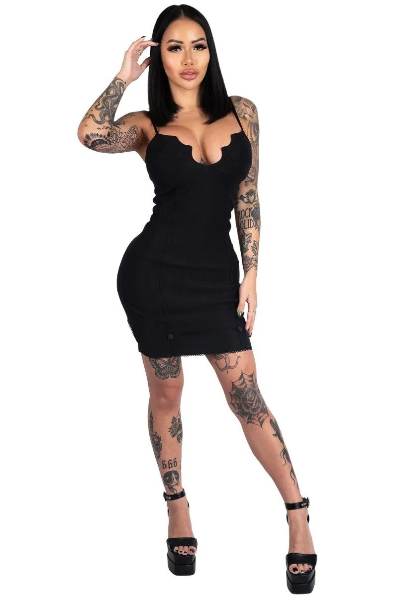 Black Gothic Bat Cup Dress