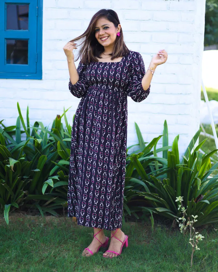 Black Printed Cut Out Dress