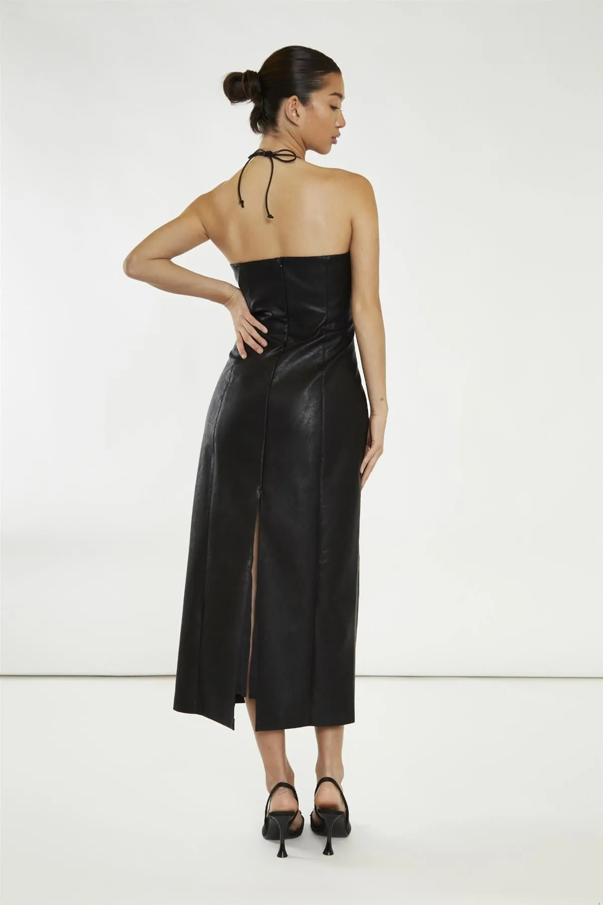 Black PU Halterneck Maxi-Dress