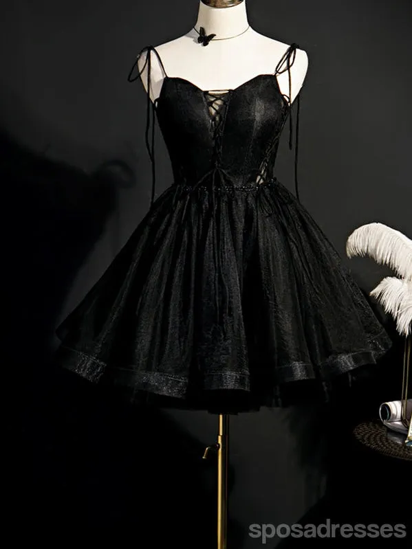 Black Spaghetti Straps Short Homecoming Dresses,Cheap Short Prom Dresses,CM908