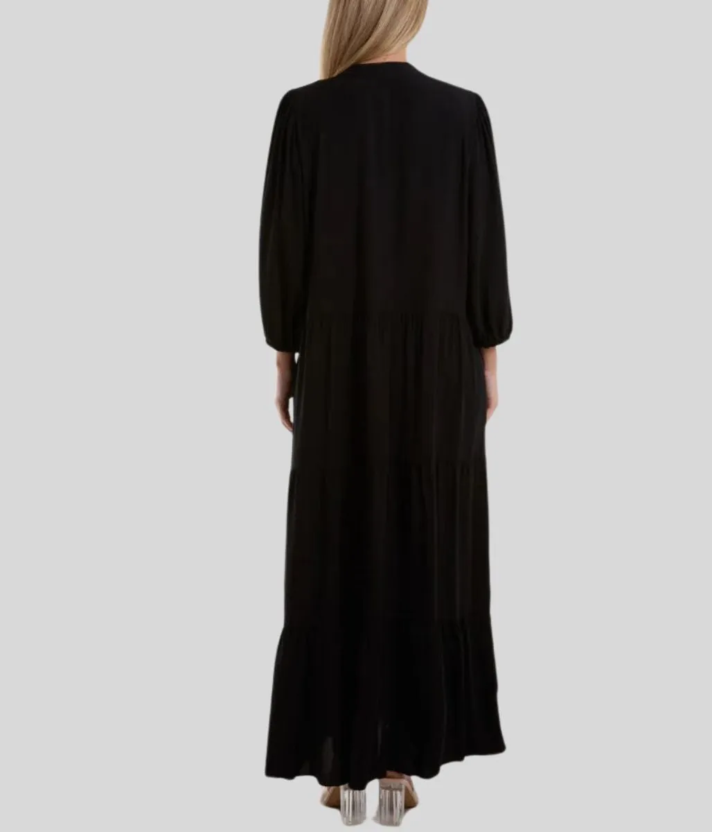 Black Tiered Maxi Shirt Dress