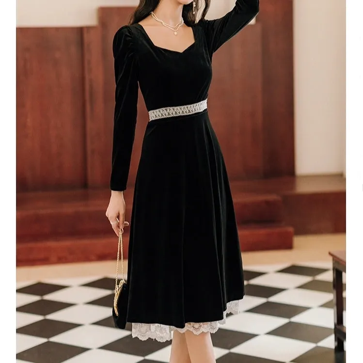 Elegant Black Velvet Tudor-Style Princess Dress