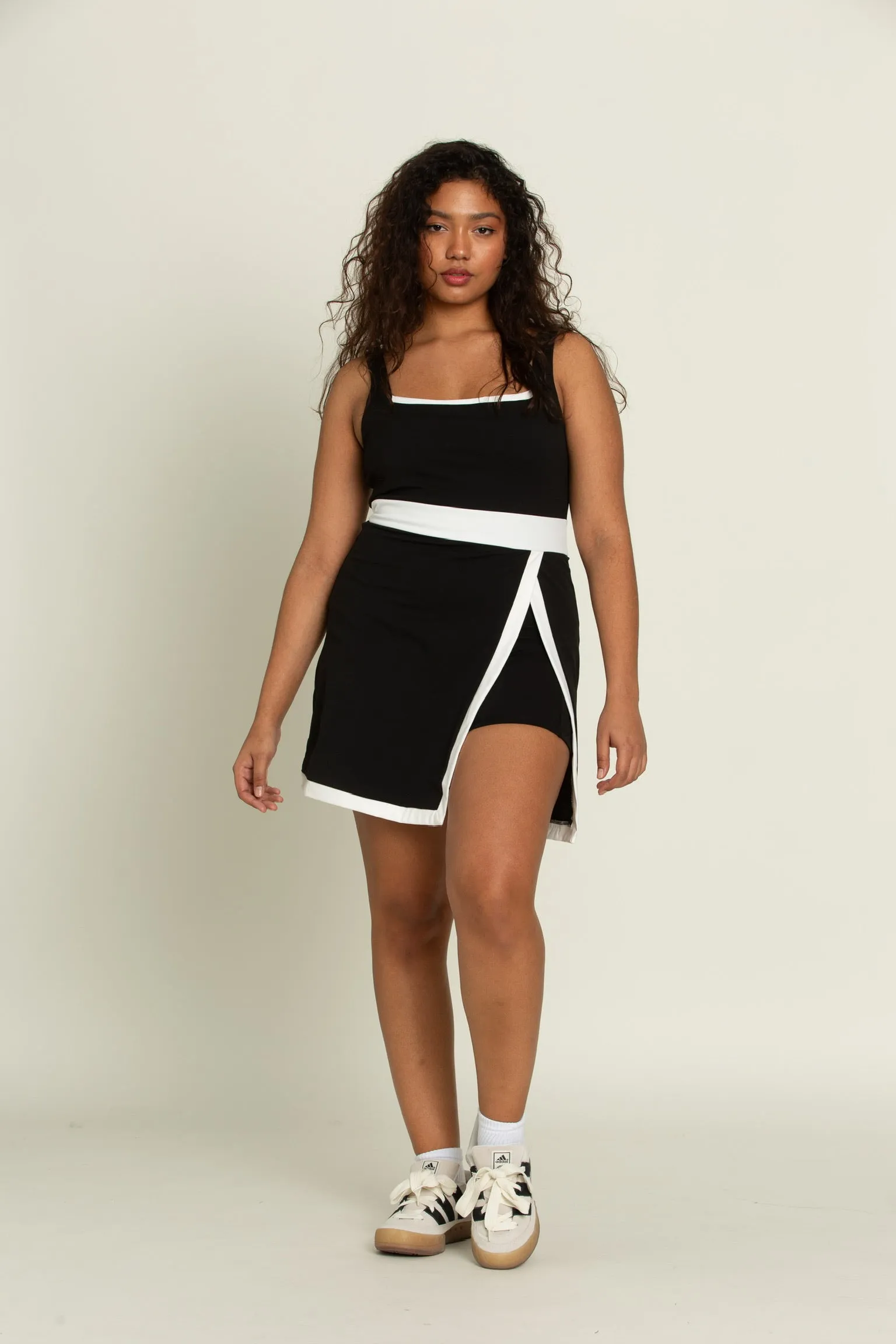 Black White Lined Active Dress