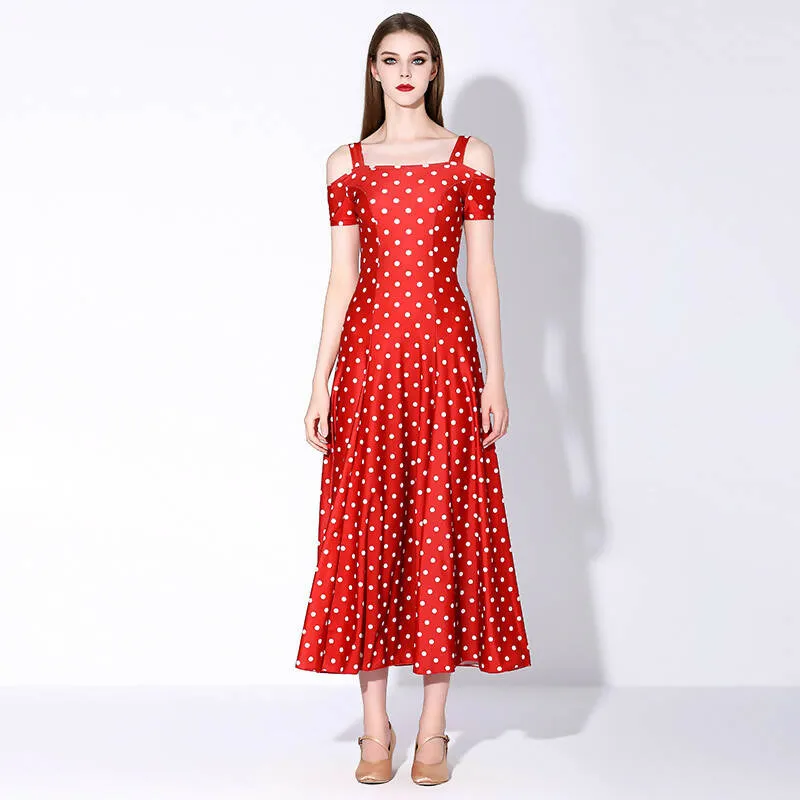 Black/Blue/Red/Pink Polka Dot Standard Dress | 9068