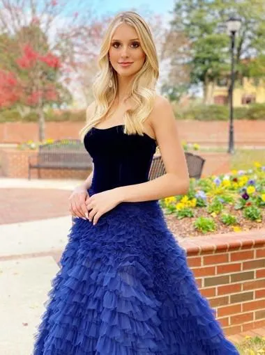 Blue A-line Sweetheart Sleeveless Long Party Prom Dresses Online, Dance Dresses,12565