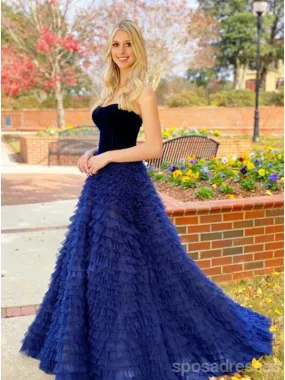 Blue A-line Sweetheart Sleeveless Long Party Prom Dresses Online, Dance Dresses,12565