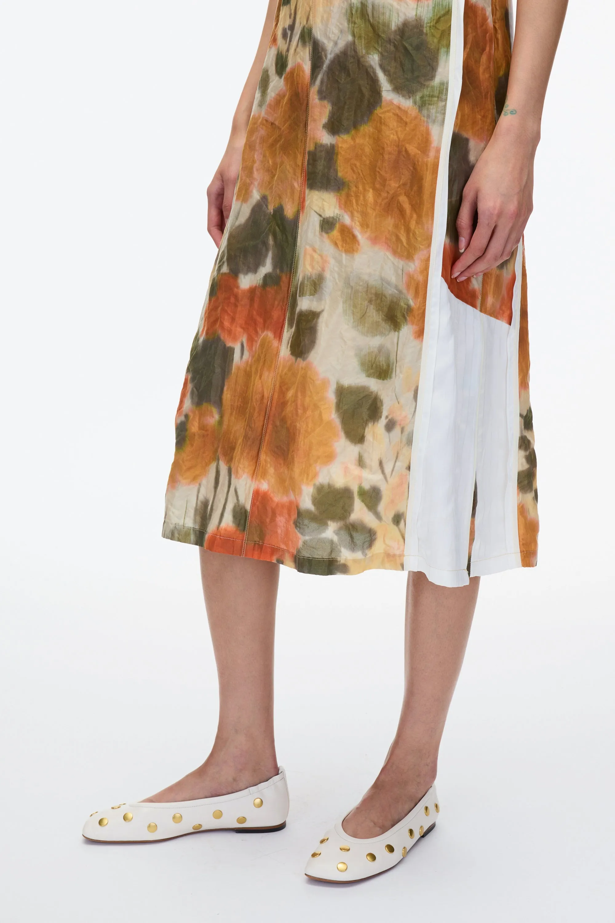 Blurred Marigold Slip Dress w Satin Combo