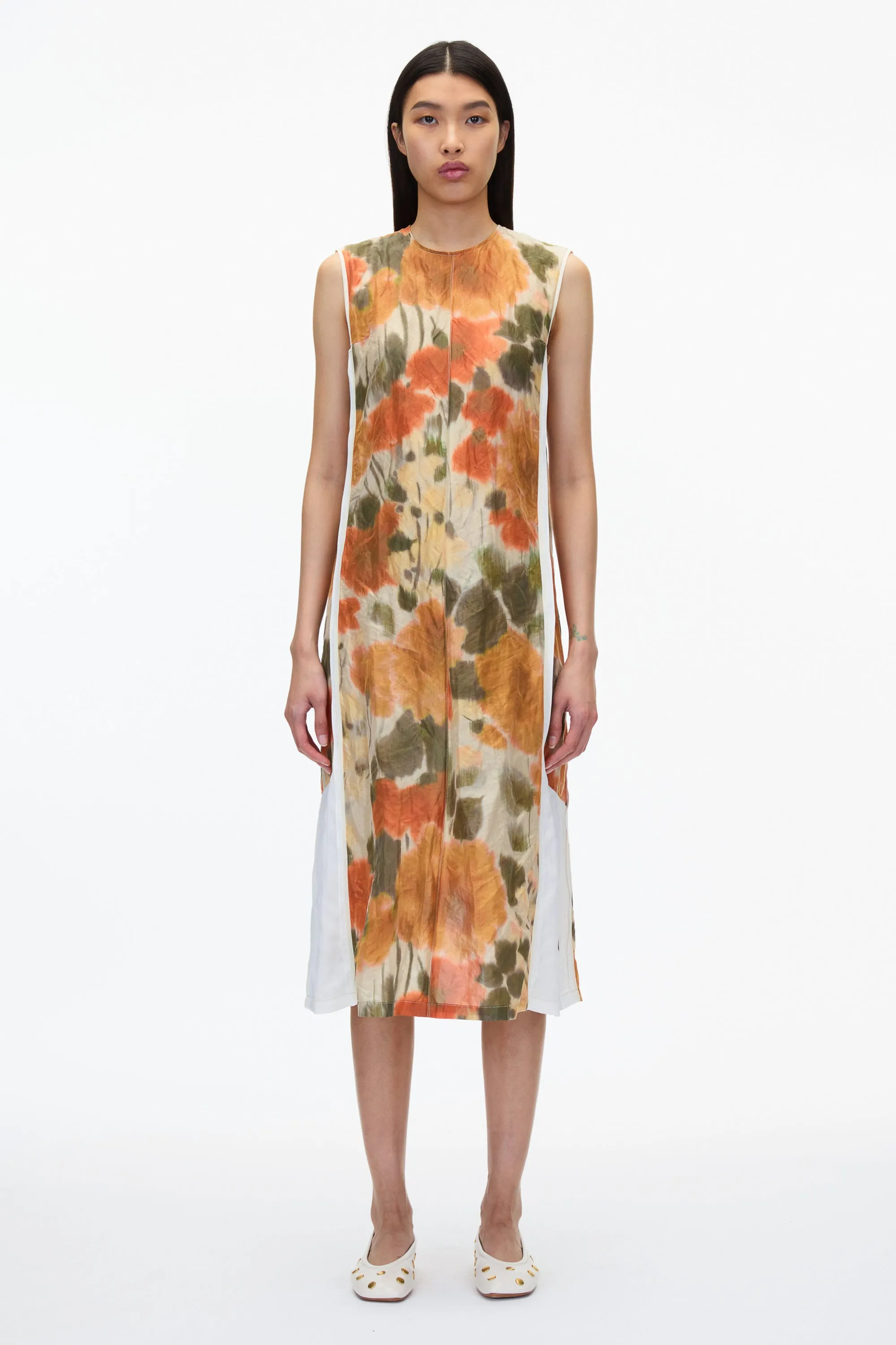 Blurred Marigold Slip Dress w Satin Combo