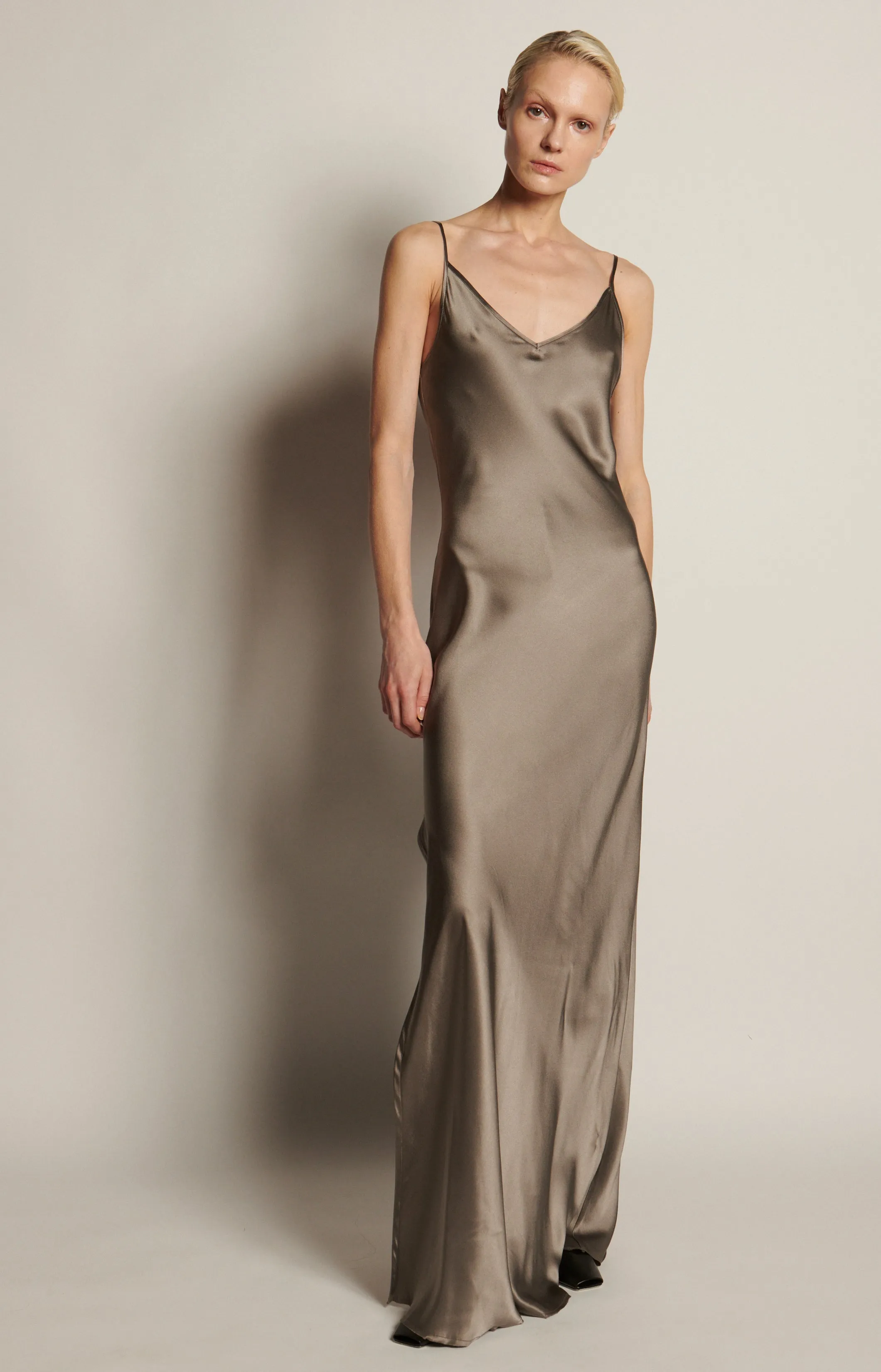 BM Full Length Slip Dress with Slit - Walnut