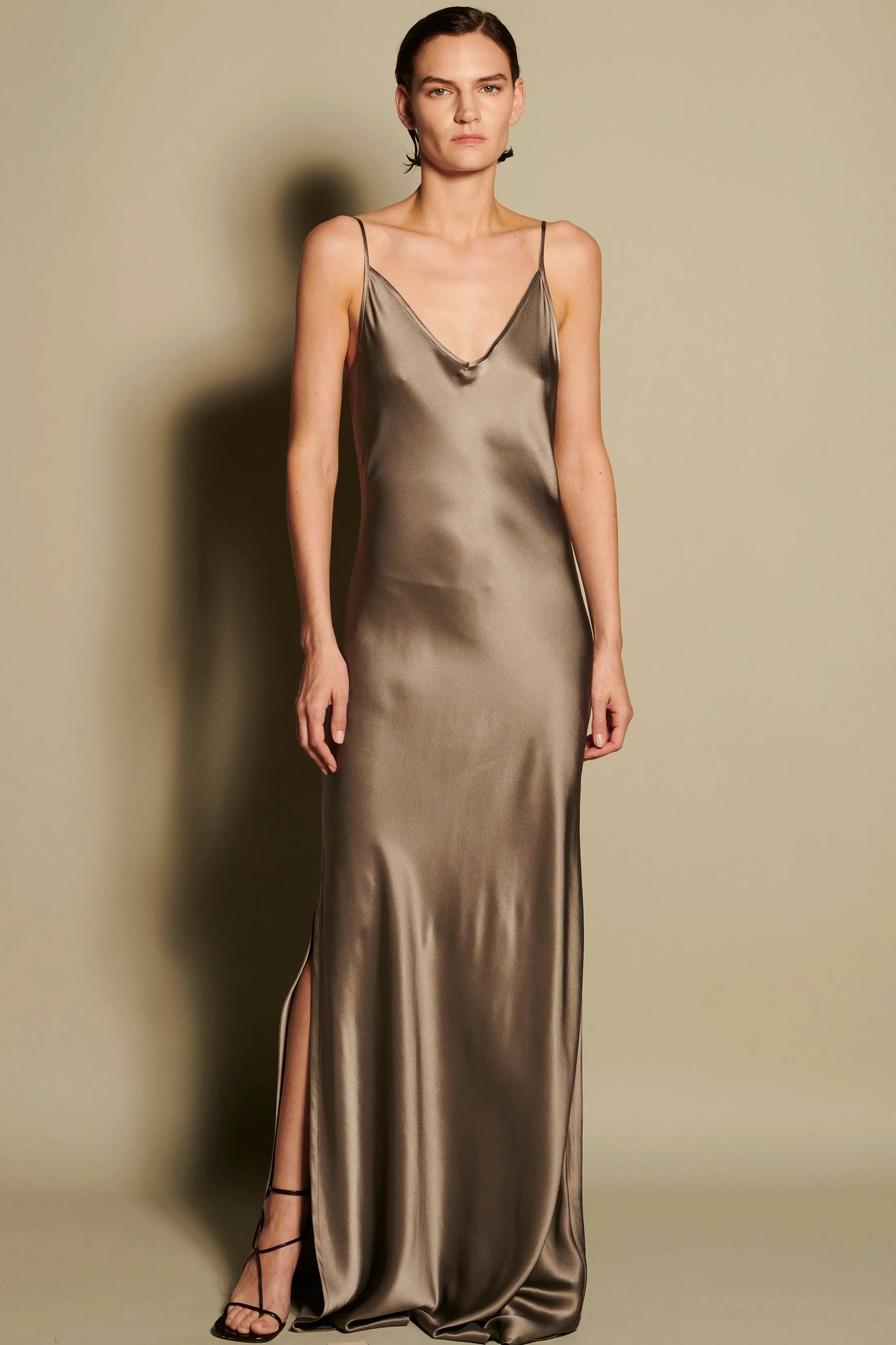 BM Full Length Slip Dress with Slit - Walnut