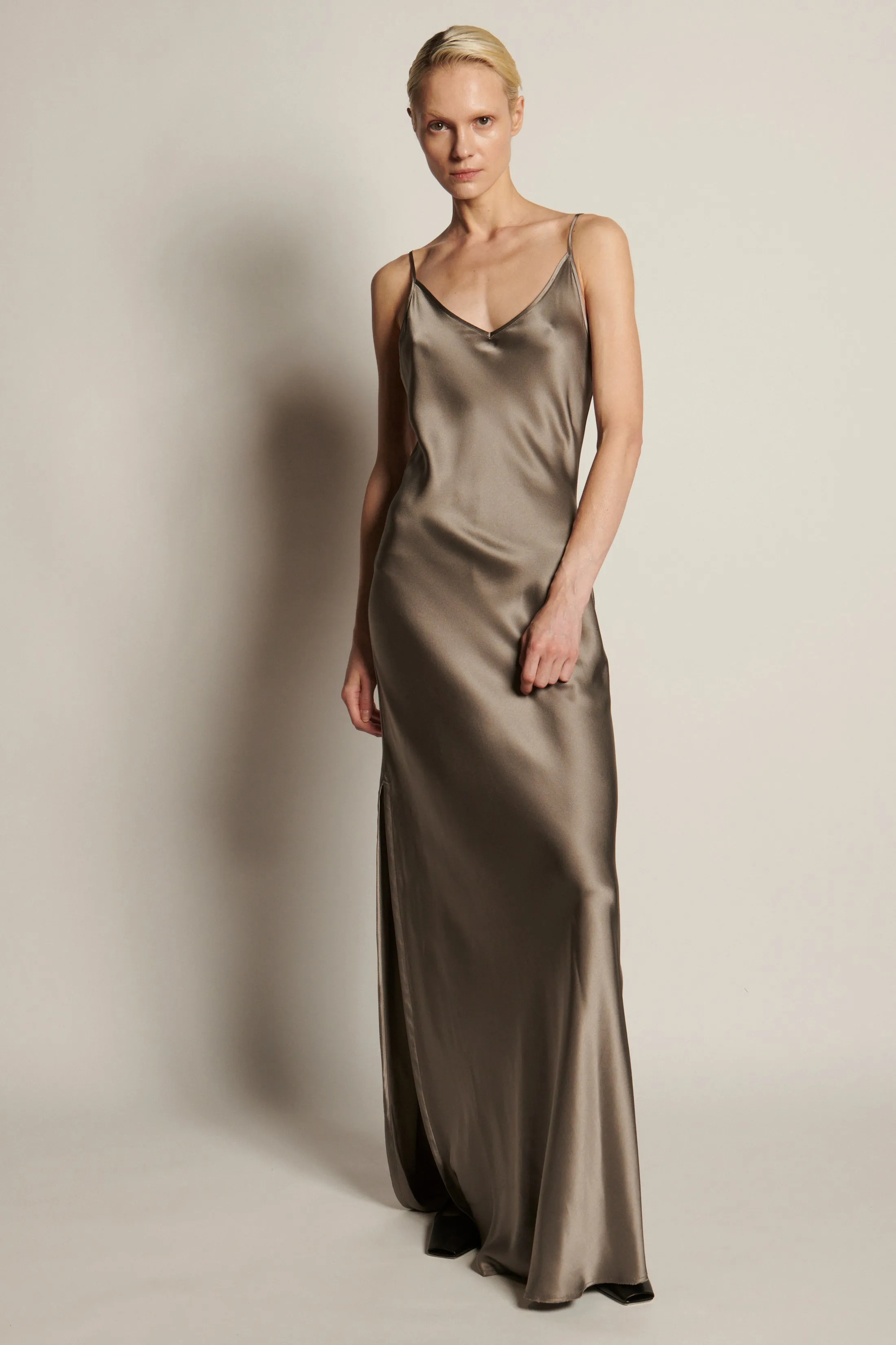 BM Full Length Slip Dress with Slit - Walnut