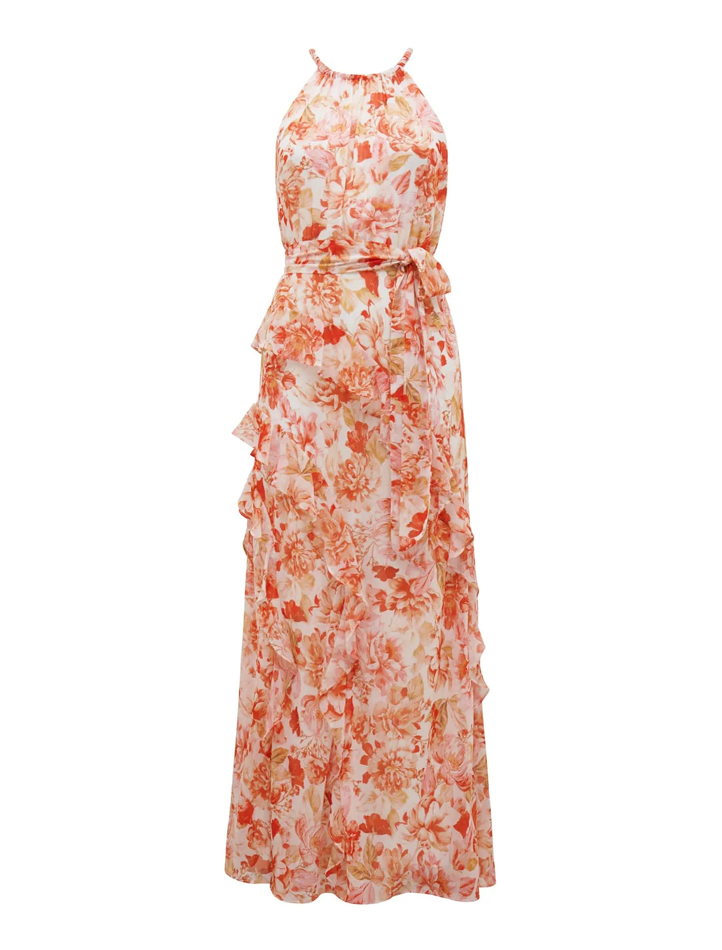 Chic Bridie Maxi Dress with Elegant Halter Neck and Stylish Ruffle Detail