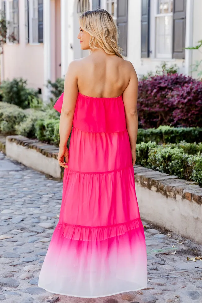 Bright On Time Hot Pink Ombre Strapless Maxi Dress FINAL SALE