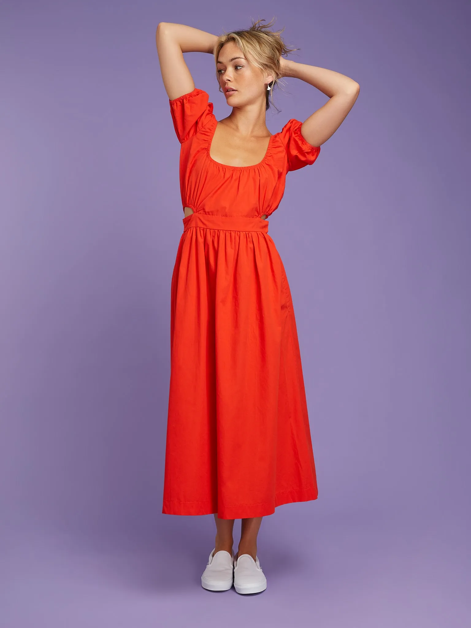 Camellia Midi Dress in Red